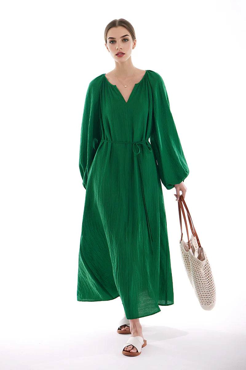 Green Lantern-Sleeve V-Neck Maxi Dress
