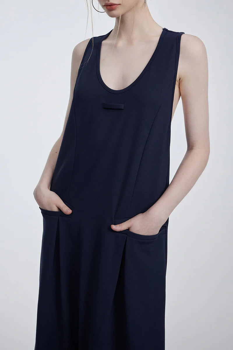 Casual Sleeveless Maxi Tank Dress with Back Twist
