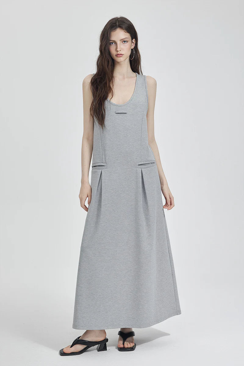 Casual Sleeveless Maxi Tank Dress with Back Twist