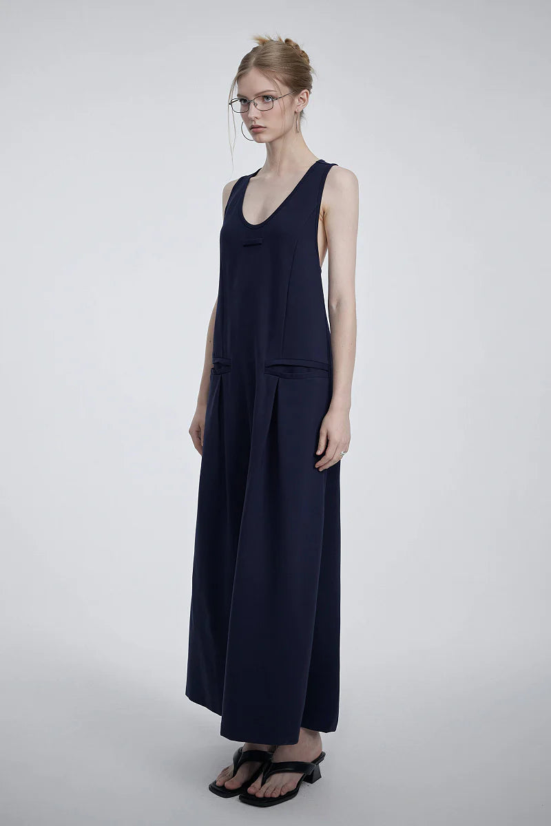 Casual Sleeveless Maxi Tank Dress with Back Twist