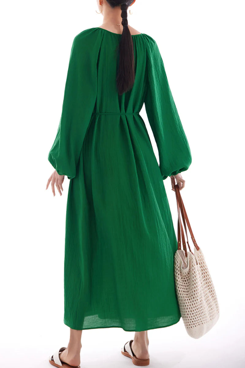 Green Lantern-Sleeve V-Neck Maxi Dress