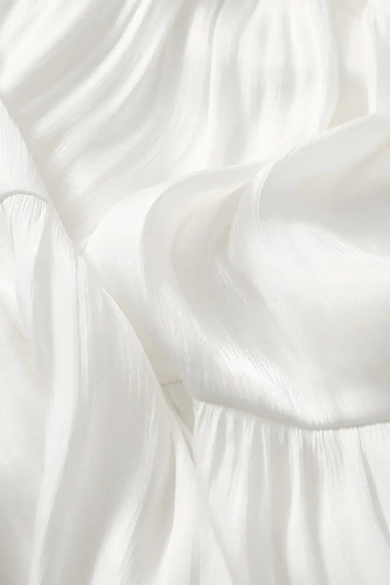 White Silky Tiered Puff-Sleeve Maxi Dress