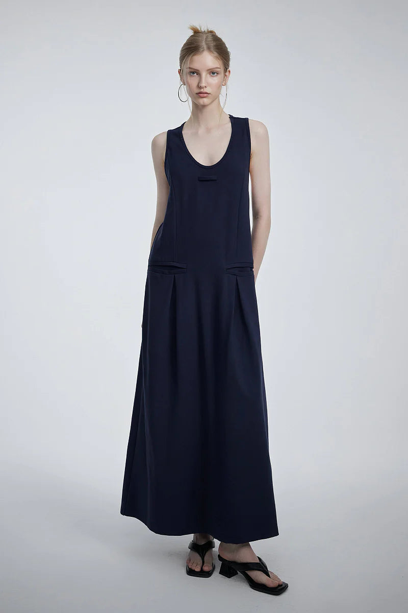 Casual Sleeveless Maxi Tank Dress with Back Twist