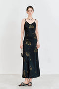 Satin Floral V-Neck Maxi Slip Dress