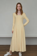 Yellow Stretch Long-Sleeve Scoop-Neck A-Line Maxi Dress