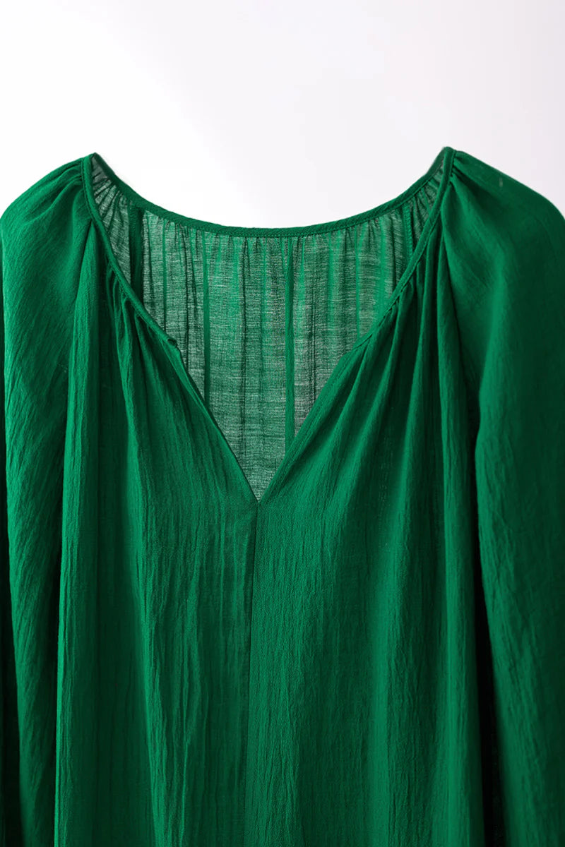 Green Lantern-Sleeve V-Neck Maxi Dress