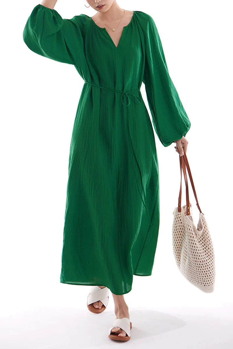Green Lantern-Sleeve V-Neck Maxi Dress