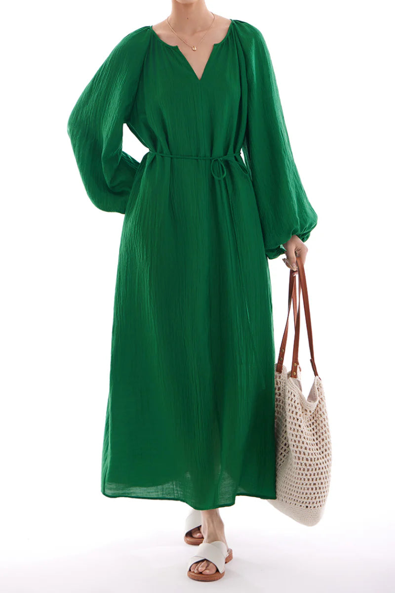 Green Lantern-Sleeve V-Neck Maxi Dress