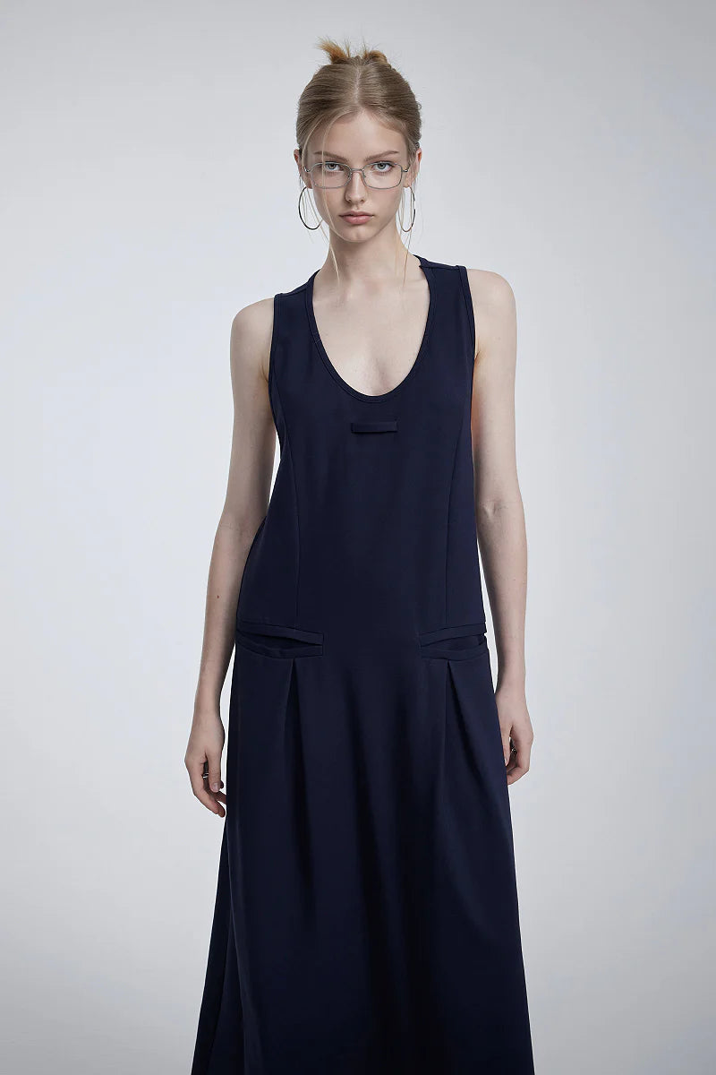Casual Sleeveless Maxi Tank Dress with Back Twist