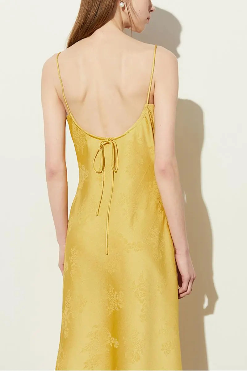Elegant Jacquard Satin Slip Maxi Dress