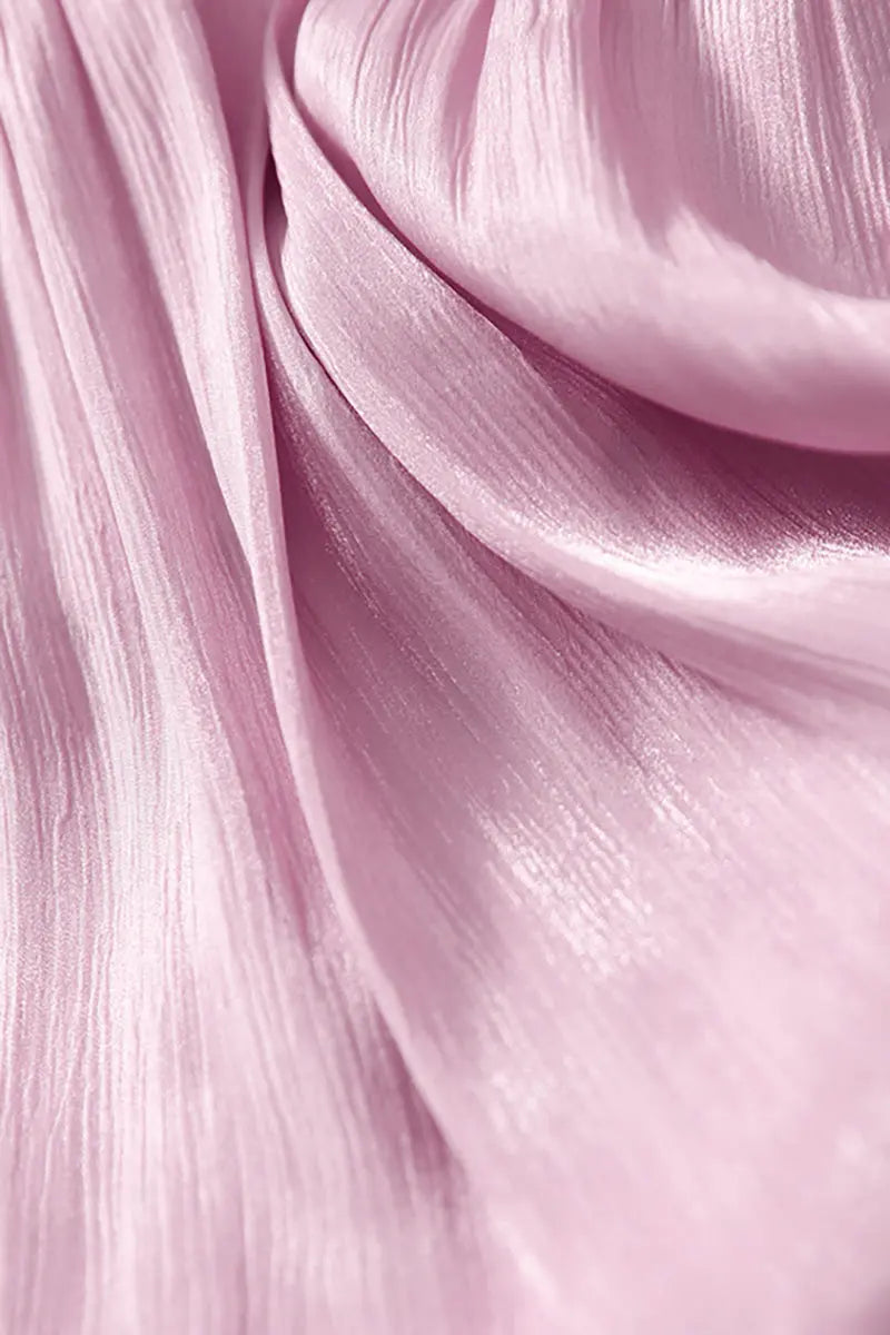 Pink Silky Tiered Puff-Sleeve Maxi Dress