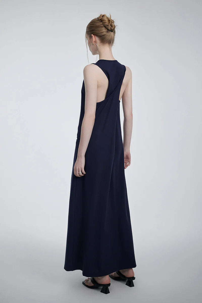 Casual Sleeveless Maxi Tank Dress with Back Twist