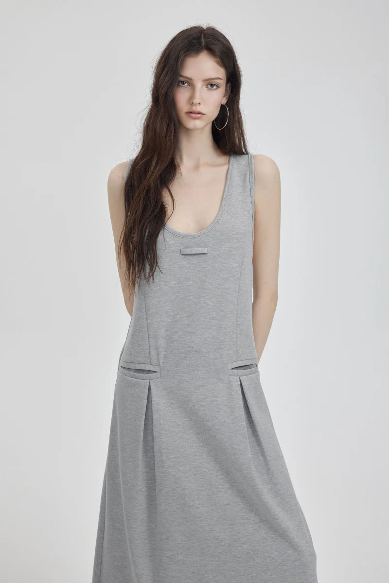 Casual Sleeveless Maxi Tank Dress with Back Twist