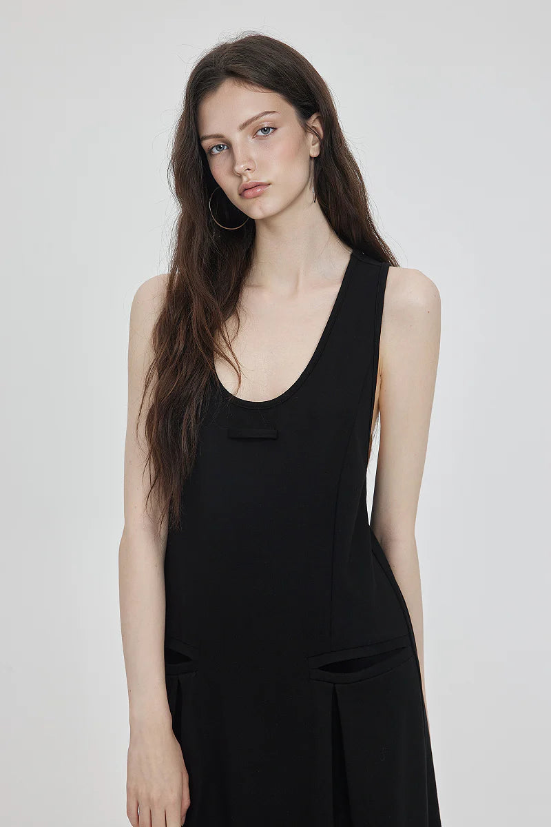Casual Sleeveless Maxi Tank Dress with Back Twist
