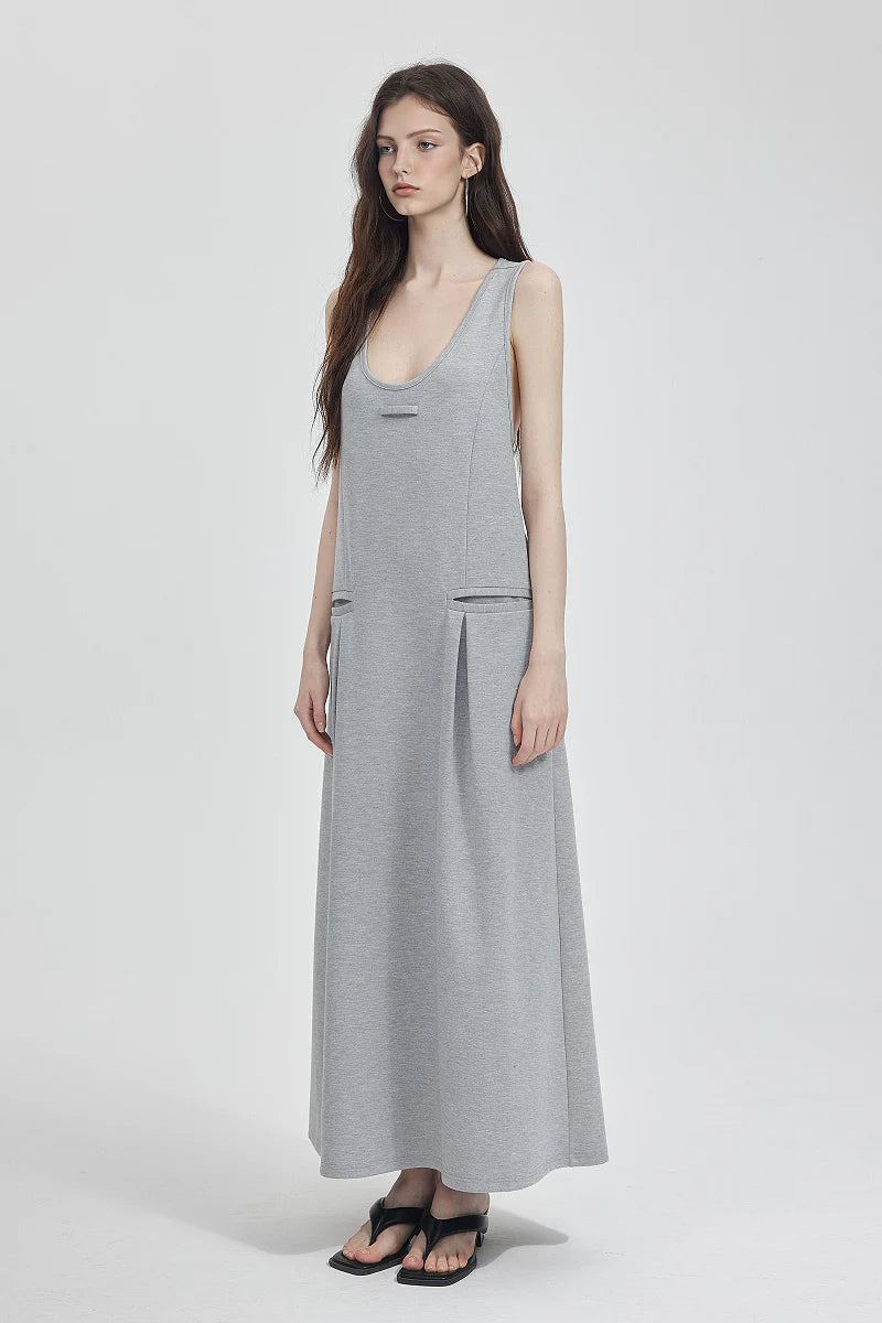 Casual Sleeveless Maxi Tank Dress with Back Twist