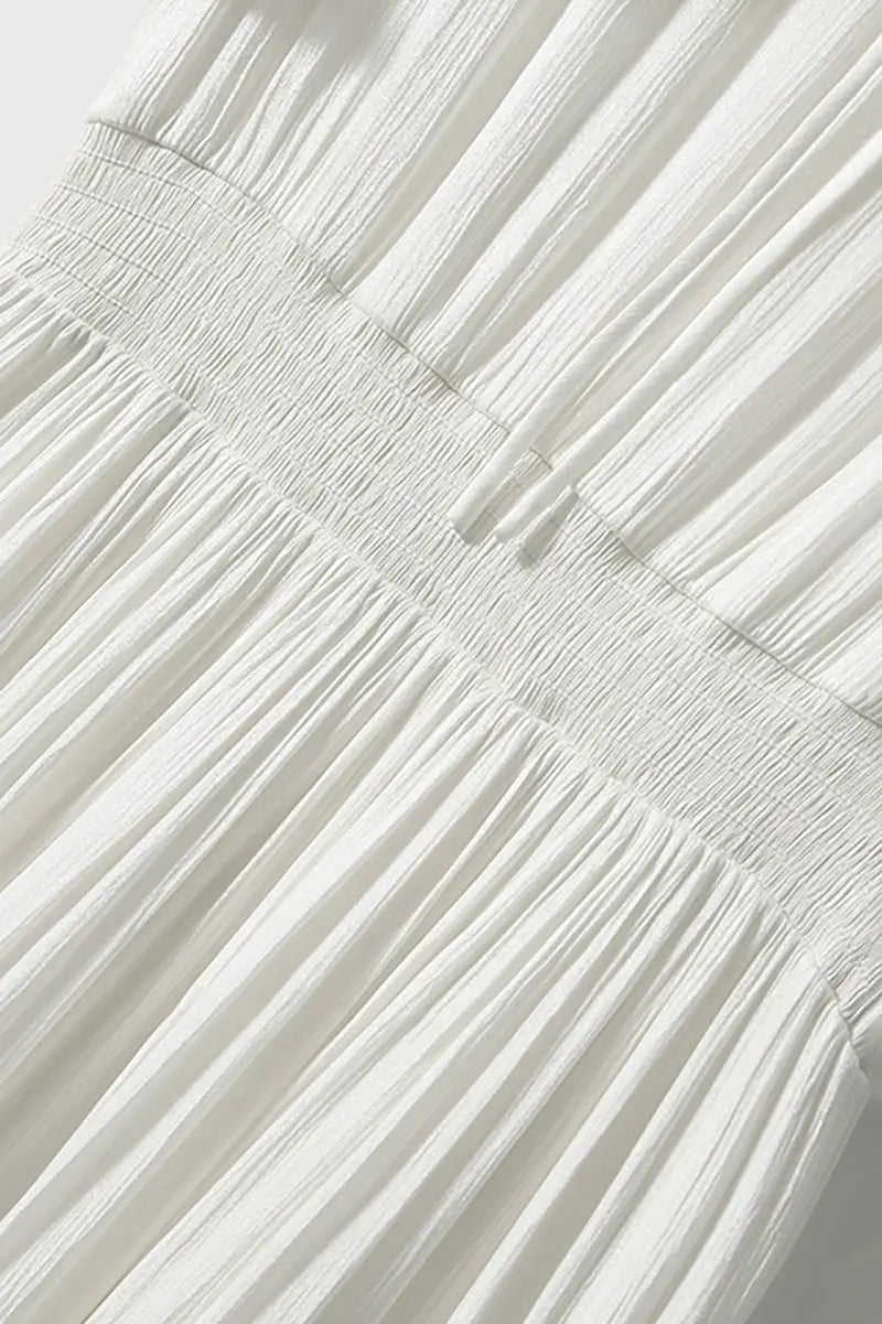 White Silky Tiered Puff-Sleeve Maxi Dress