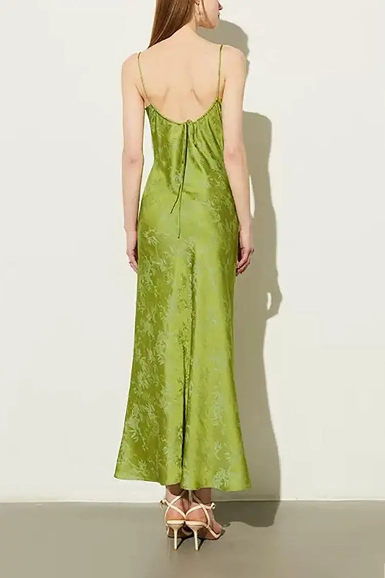 Elegant Jacquard Satin Slip Maxi Dress