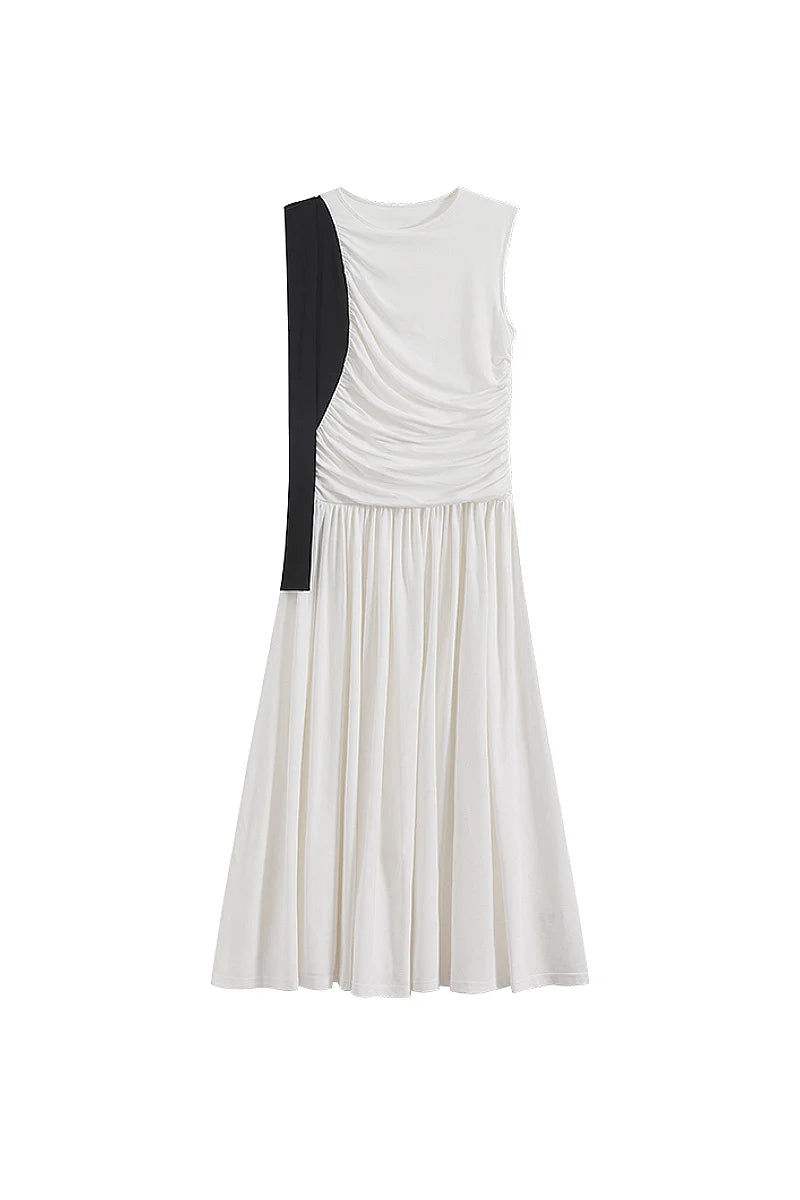 Sleeveless One-Shoulder-Tie Ruched Maxi Dress