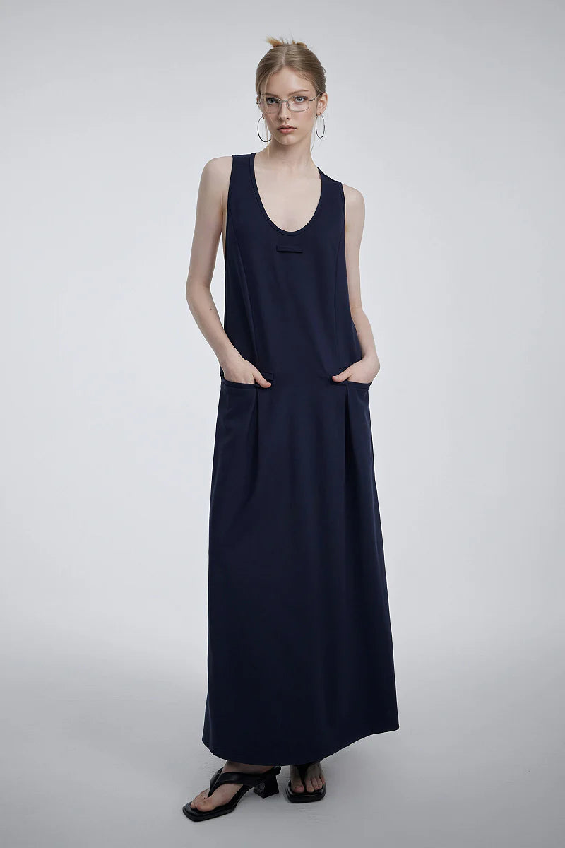 Casual Sleeveless Maxi Tank Dress with Back Twist