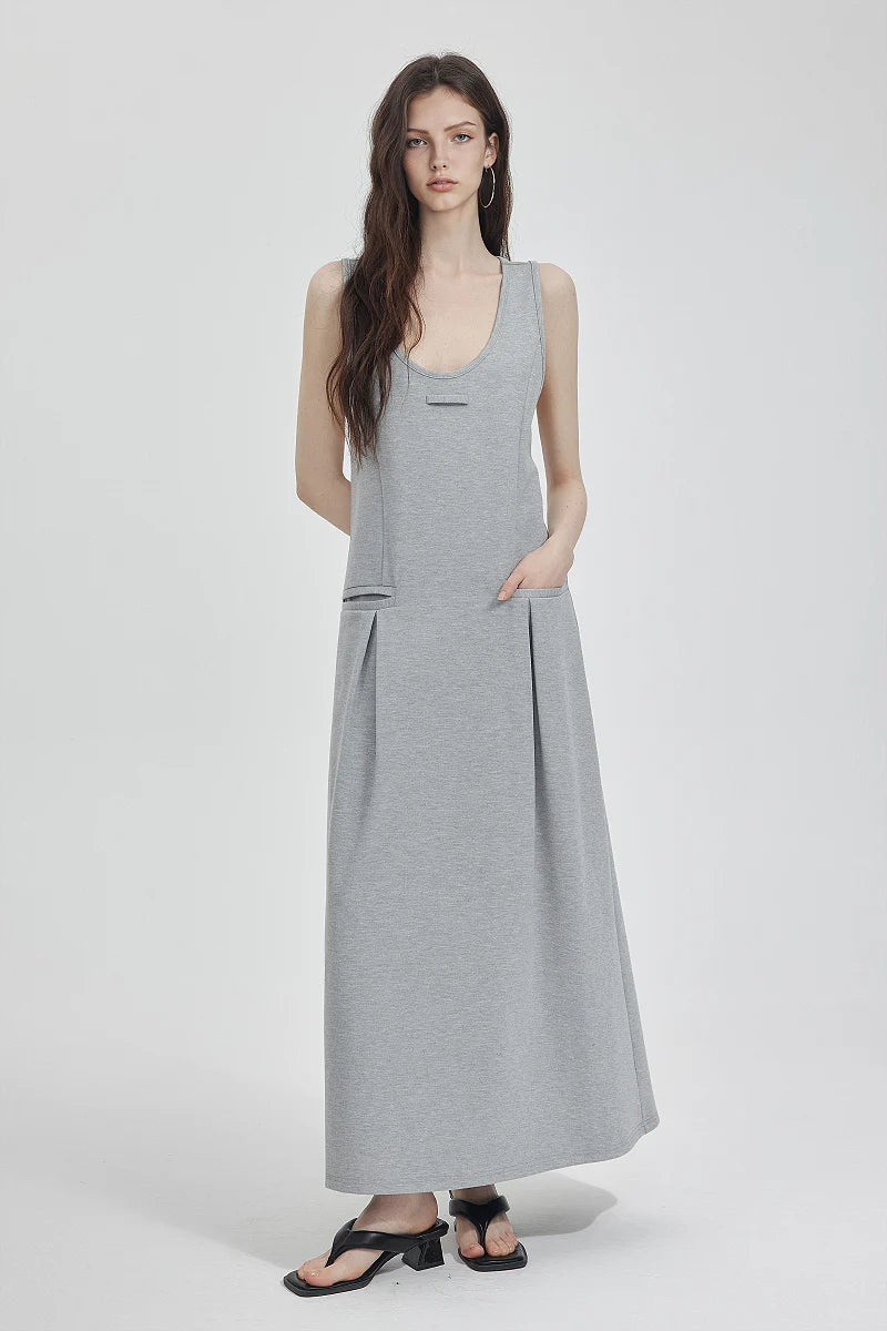Casual Sleeveless Maxi Tank Dress with Back Twist